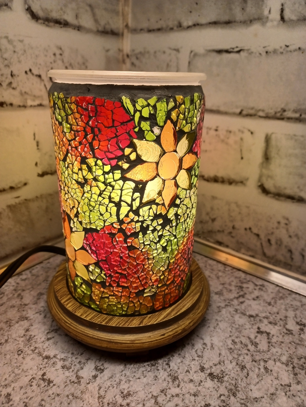 Sunflower Mosaic Simmering Lights Wax Warmer Pink Zebra Woodgrain base Floral